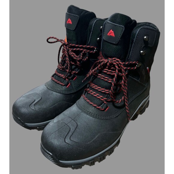 Ozark Trail Men’s Size 13 Leather Snow Boots Black Red Waterproof Winter NEW - Picture 2 of 9